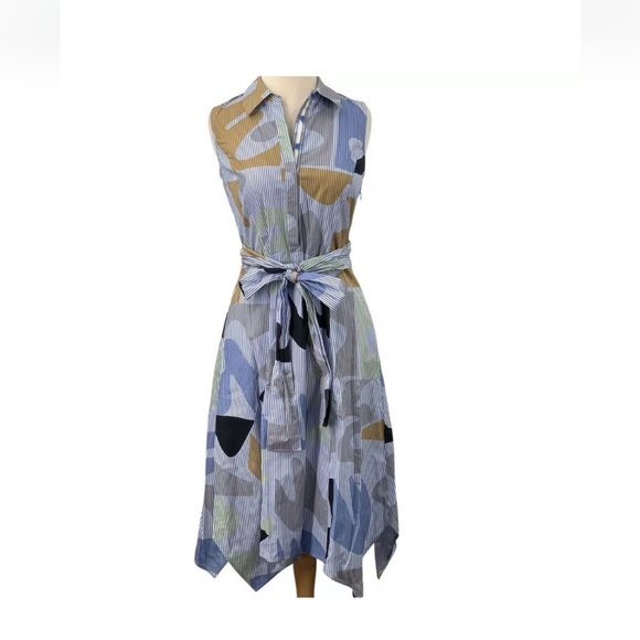 Lafayette 148 New York Cordelia Printed Midi Shirt Dress Designer - Picture 5 of 12